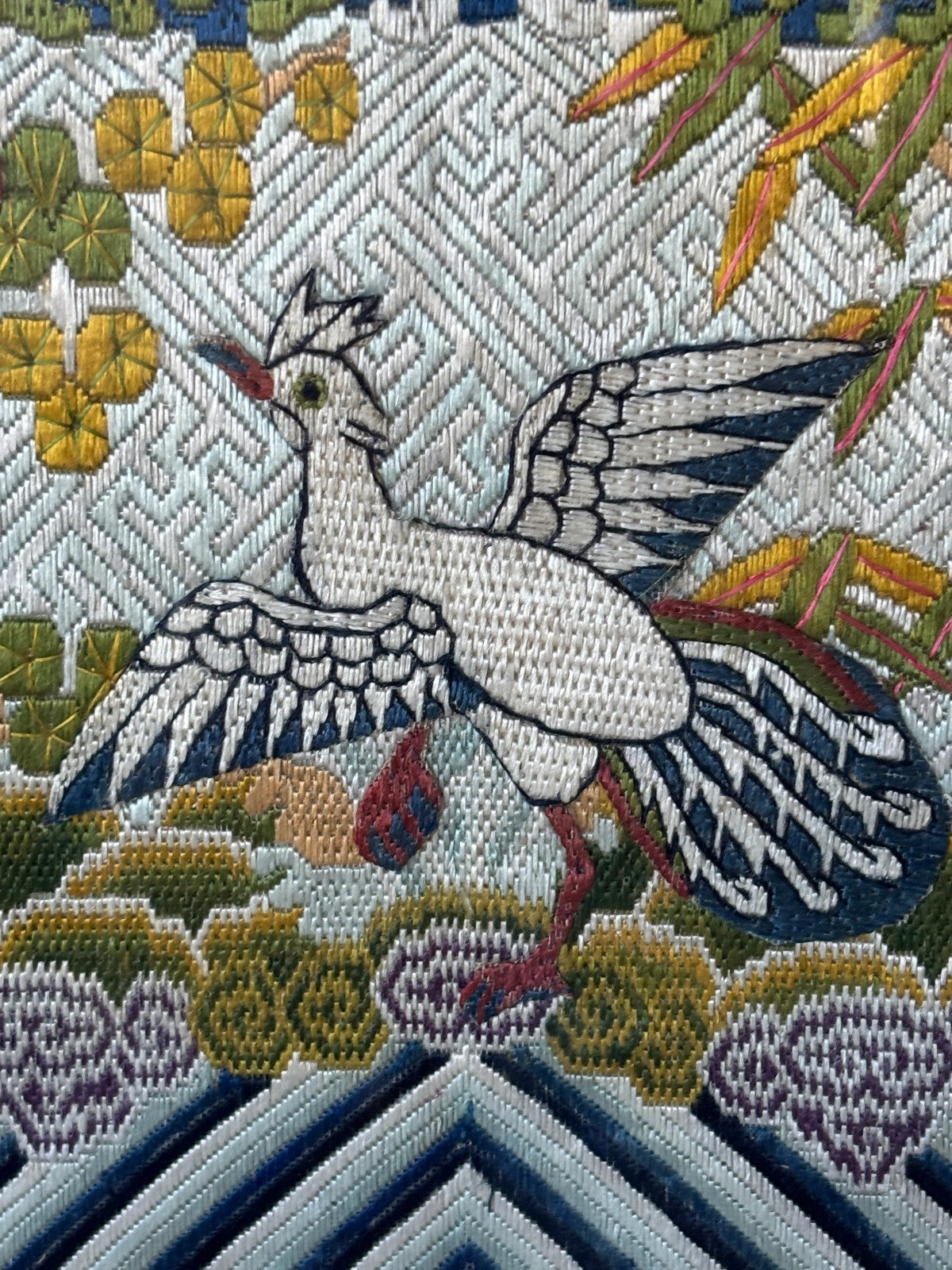 Qing Dynasty Chinese Civil Rank Silver Pheasant Badge Robe Set Framed