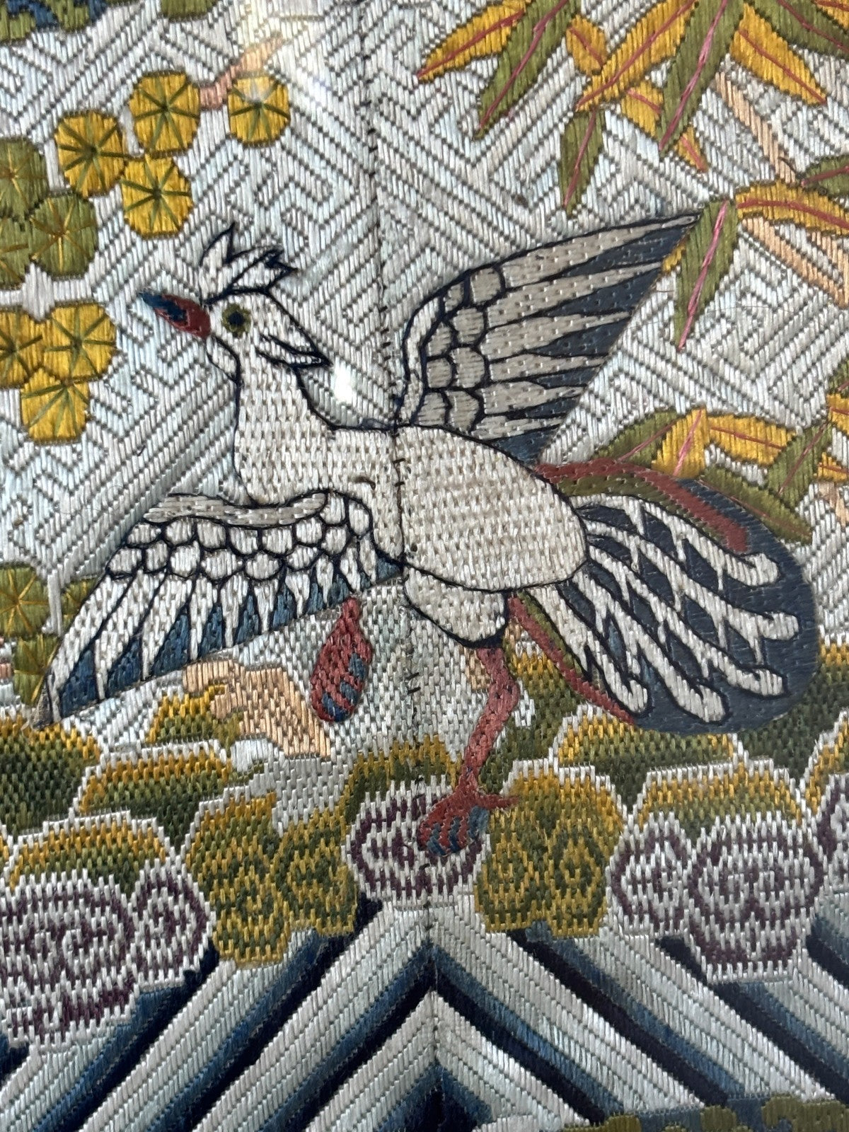 Qing Dynasty Chinese Civil Rank Silver Pheasant Badge Robe Set Framed