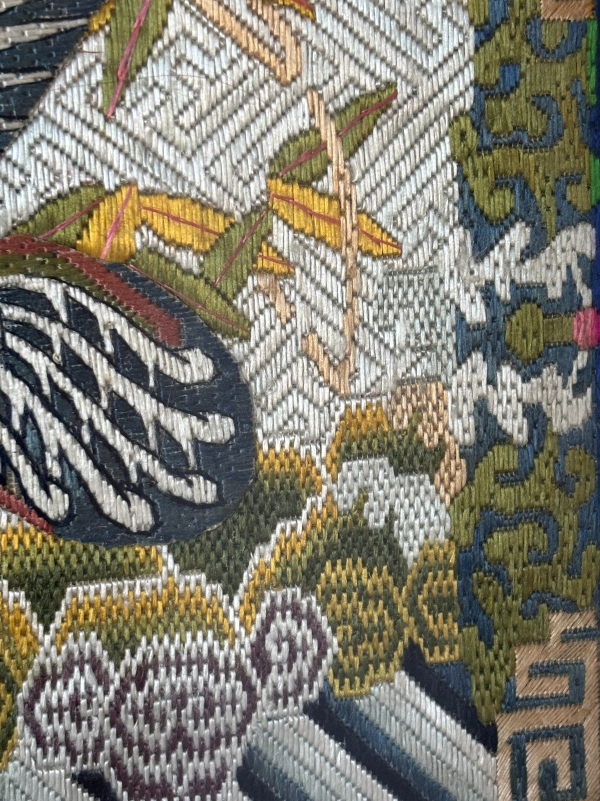 Qing Dynasty Chinese Civil Rank Silver Pheasant Badge Robe Set Framed