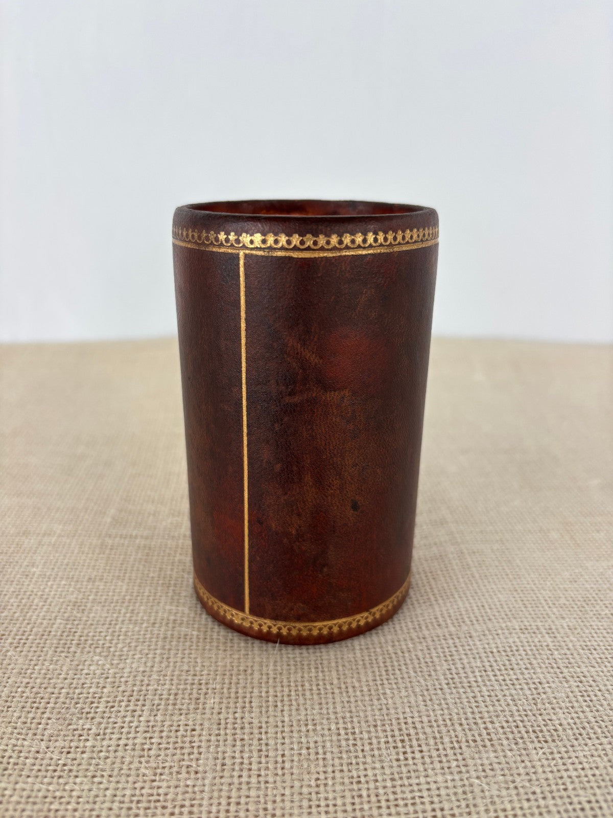 Florentine gold embossed Leather Pen & Pencil Cup