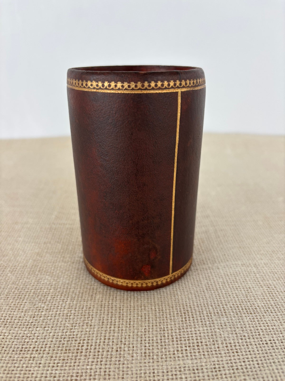 Florentine gold embossed Leather Pen & Pencil Cup