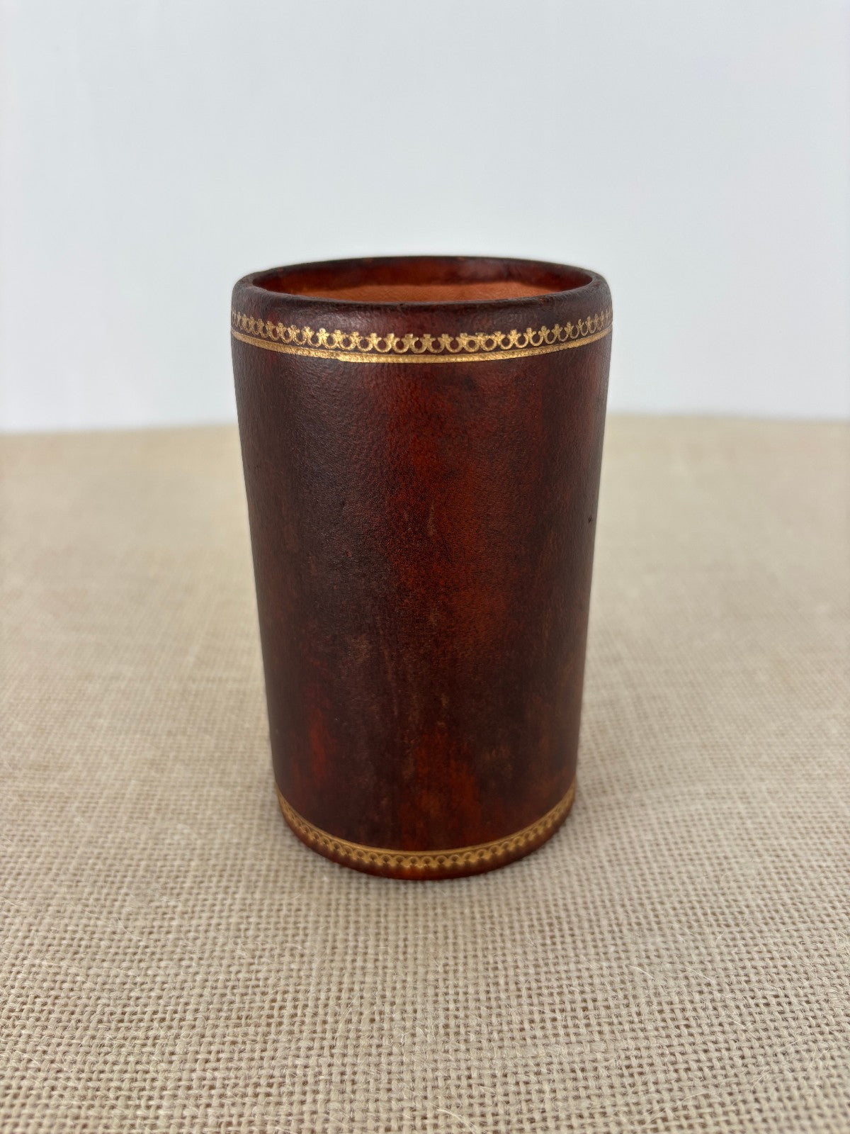 Florentine gold embossed Leather Pen & Pencil Cup