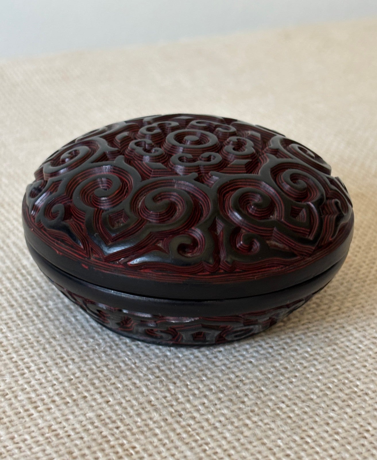 Black & Red Japanese GURI Tixi LACQUER Deep Carved RUYI INCENSE BOX