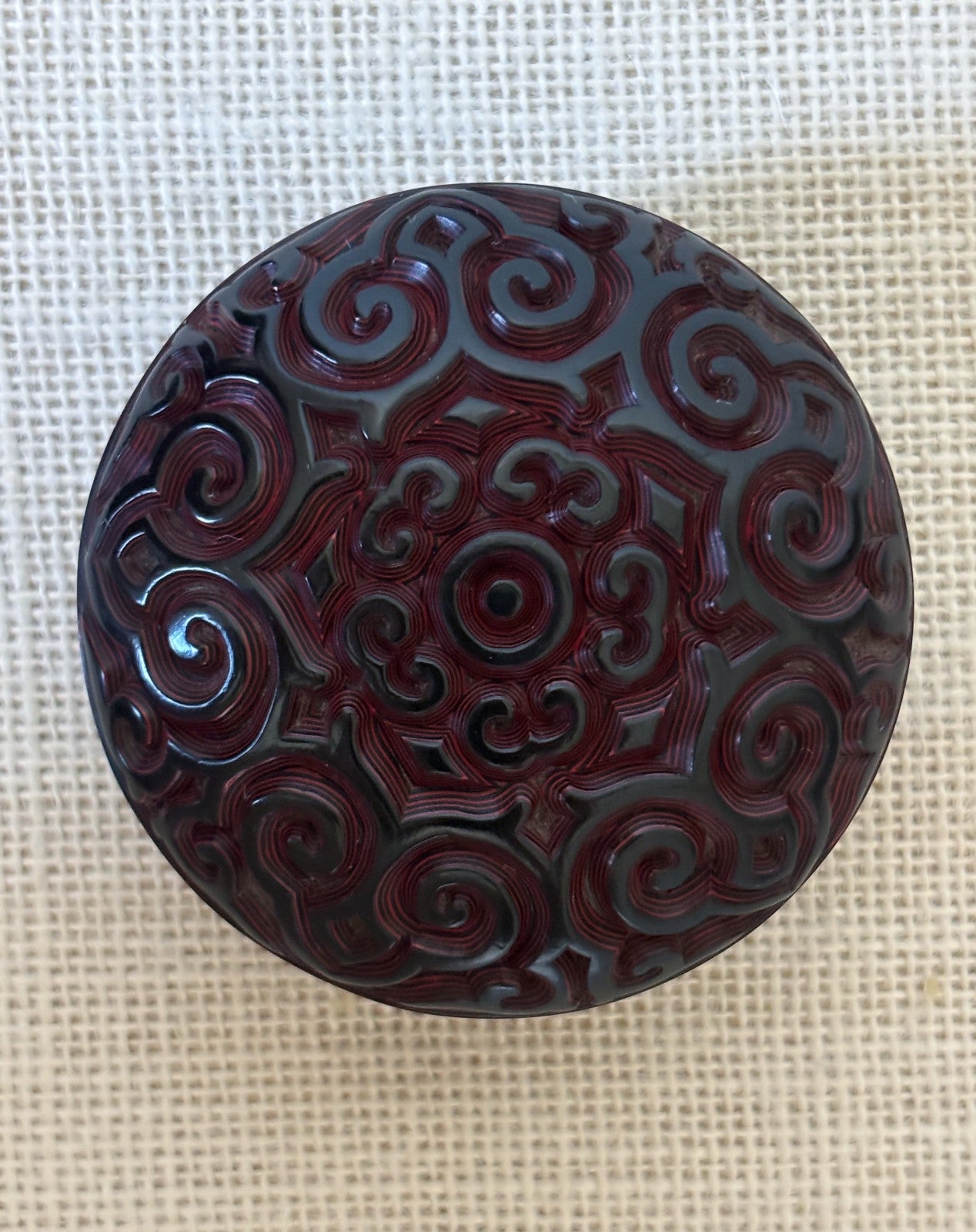 Black & Red Japanese GURI Tixi LACQUER Deep Carved RUYI INCENSE BOX