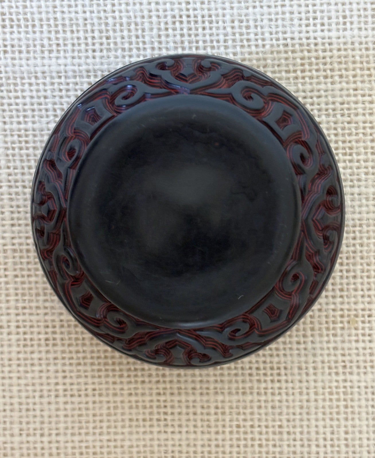 Black & Red Japanese GURI Tixi LACQUER Deep Carved RUYI INCENSE BOX