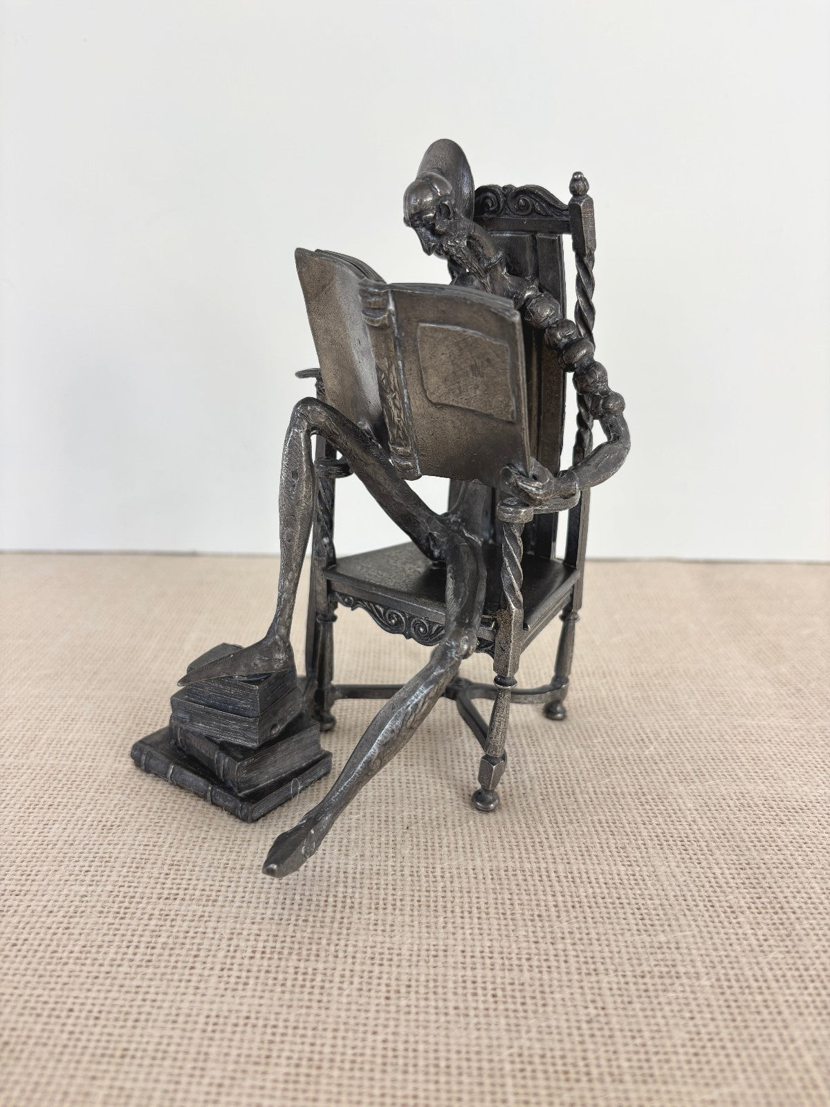 Pewter Don Quixote Reading Sculpture by MICHEL LAUDE