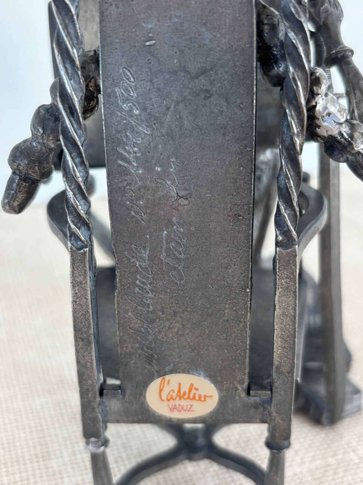 Pewter Don Quixote Reading Sculpture by MICHEL LAUDE