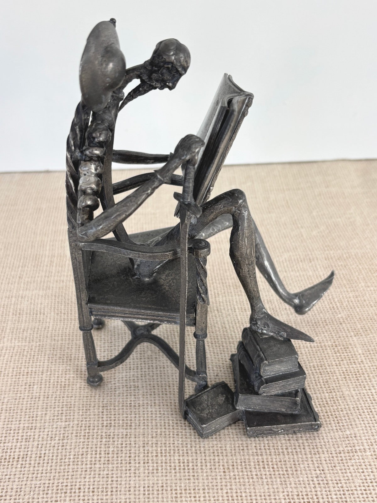 Pewter Don Quixote Reading Sculpture by MICHEL LAUDE