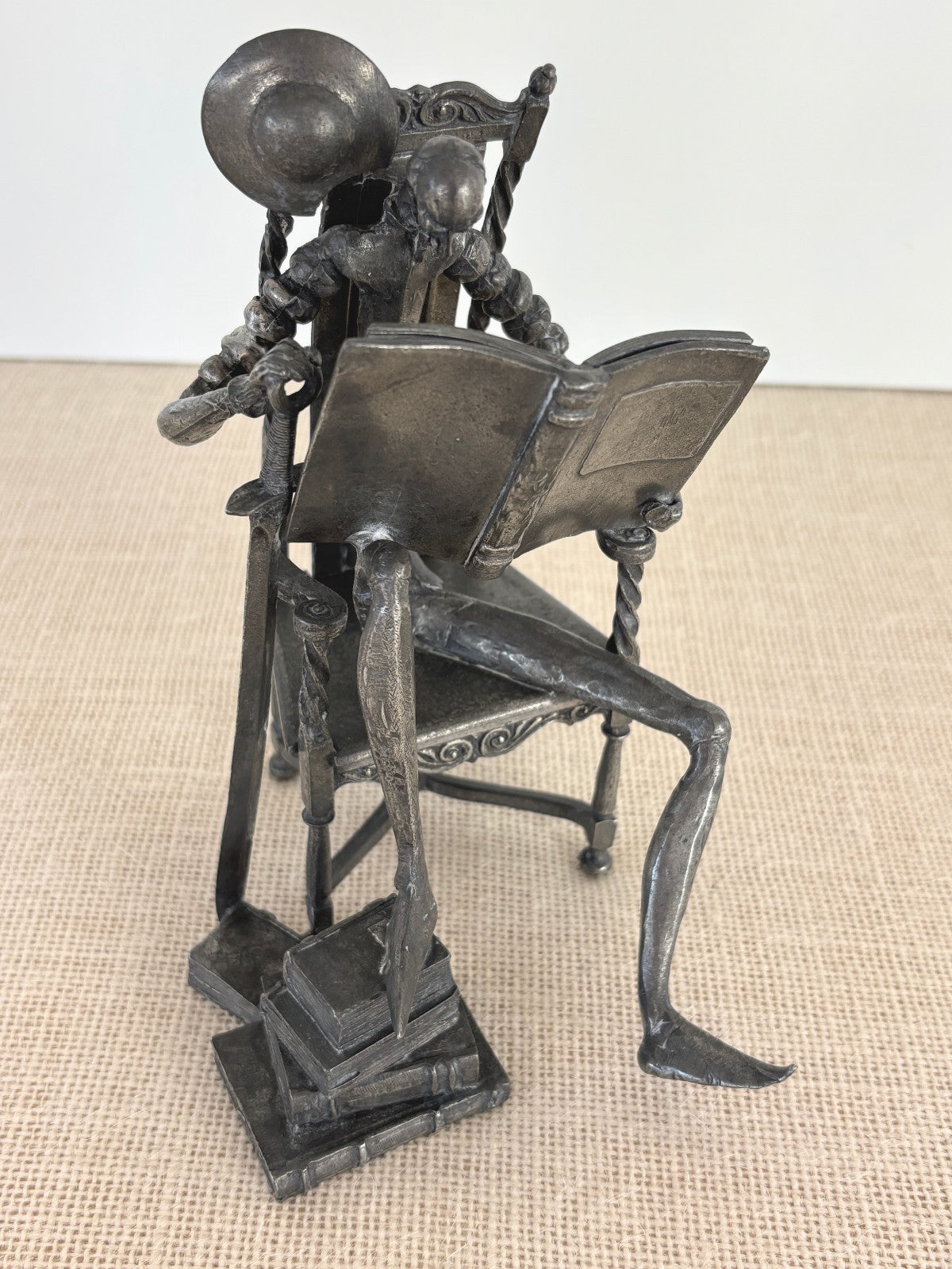 Pewter Don Quixote Reading Sculpture by MICHEL LAUDE
