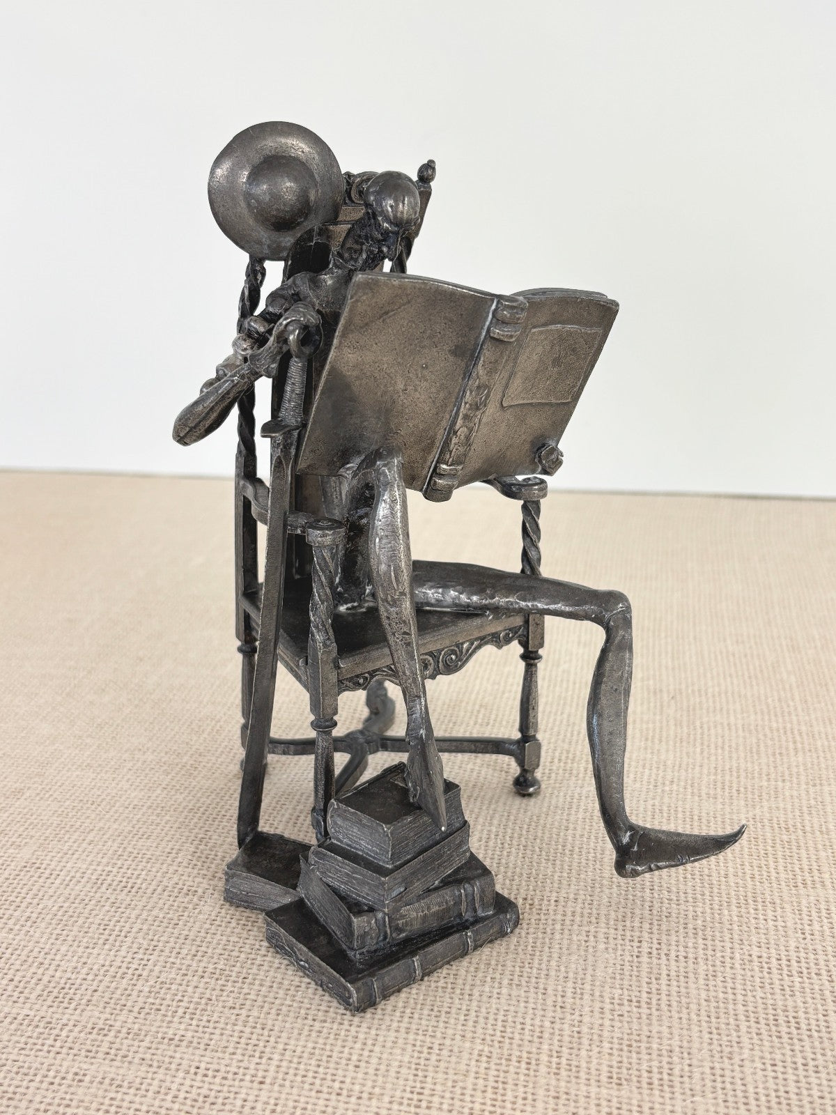Pewter Don Quixote Reading Sculpture by MICHEL LAUDE