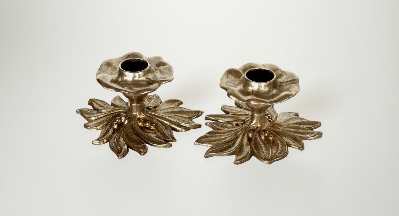 Art Nouveau style Brass Floral Candle Holders by Gilde Handwerk