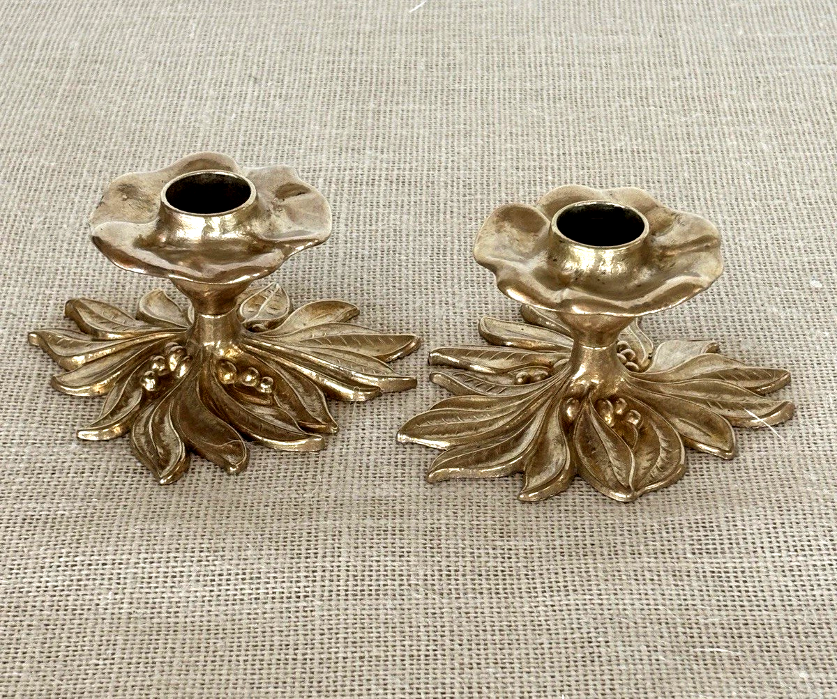 Mid Century Art Nouveau style Brass Floral Candle Holders Gilde Handwerk Germany