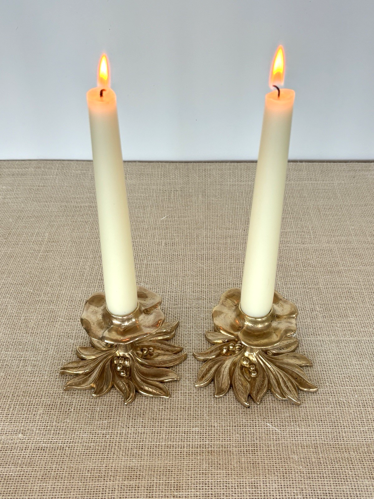 Art Nouveau style Brass Floral Candle Holders by Gilde Handwerk