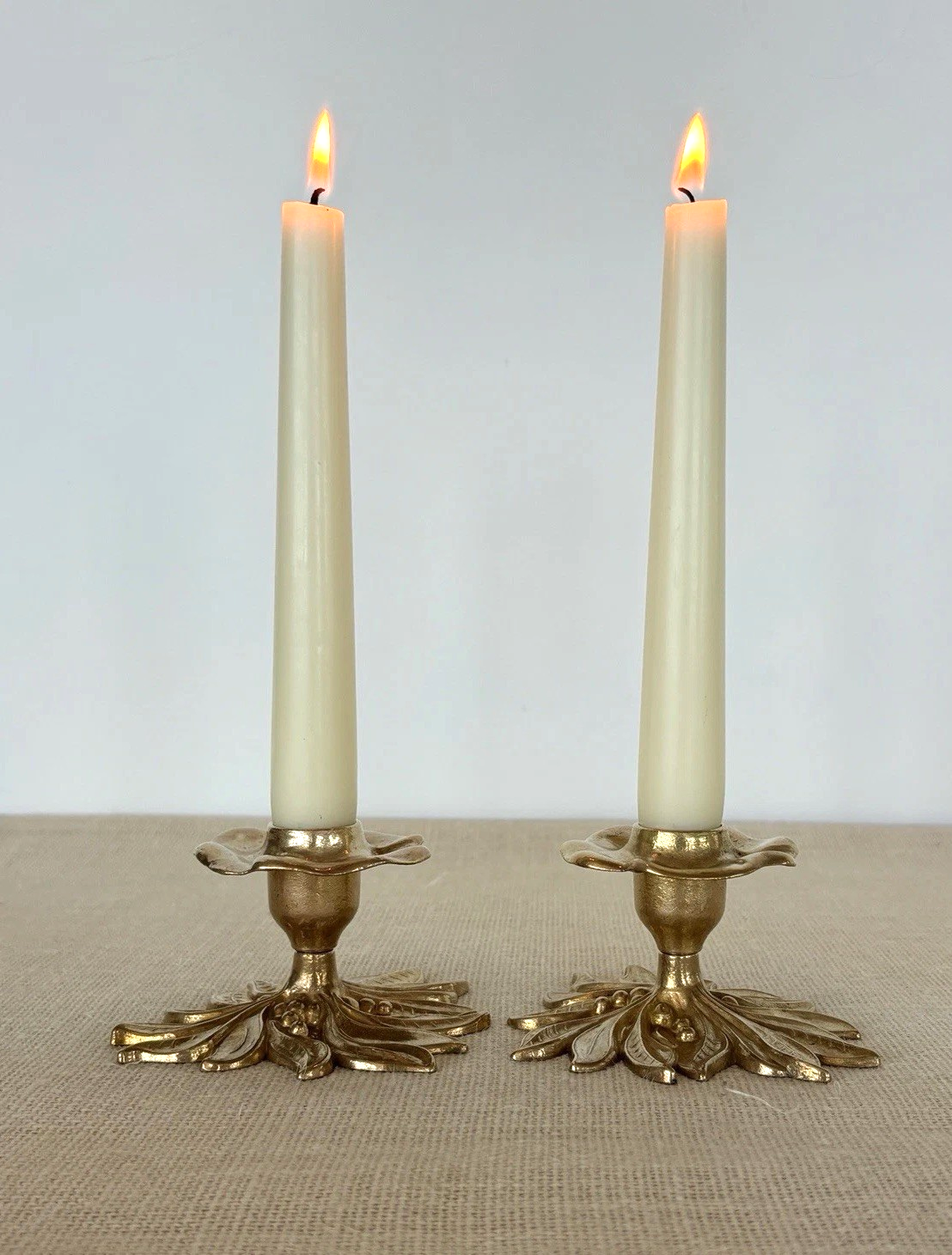Mid Century Art Nouveau style Brass Floral Candle Holders Gilde Handwerk Germany