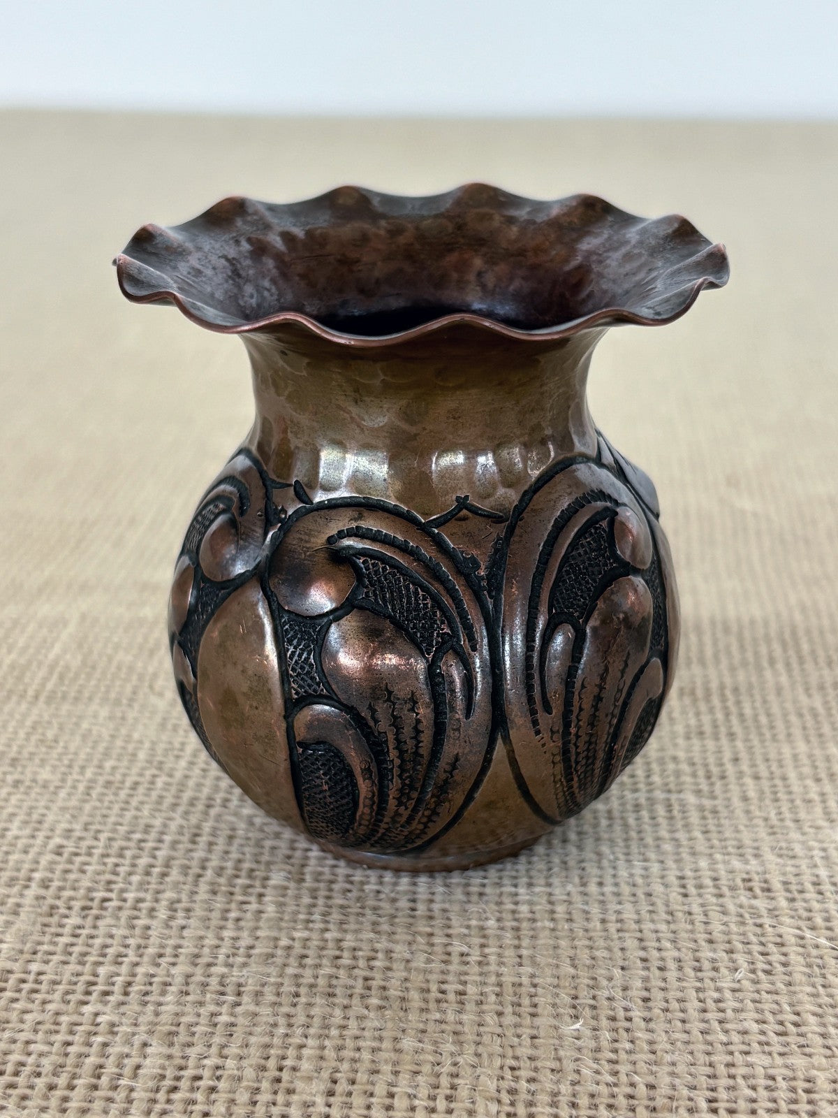 Antique Italian Miniature Hand Hammered Copper Vase