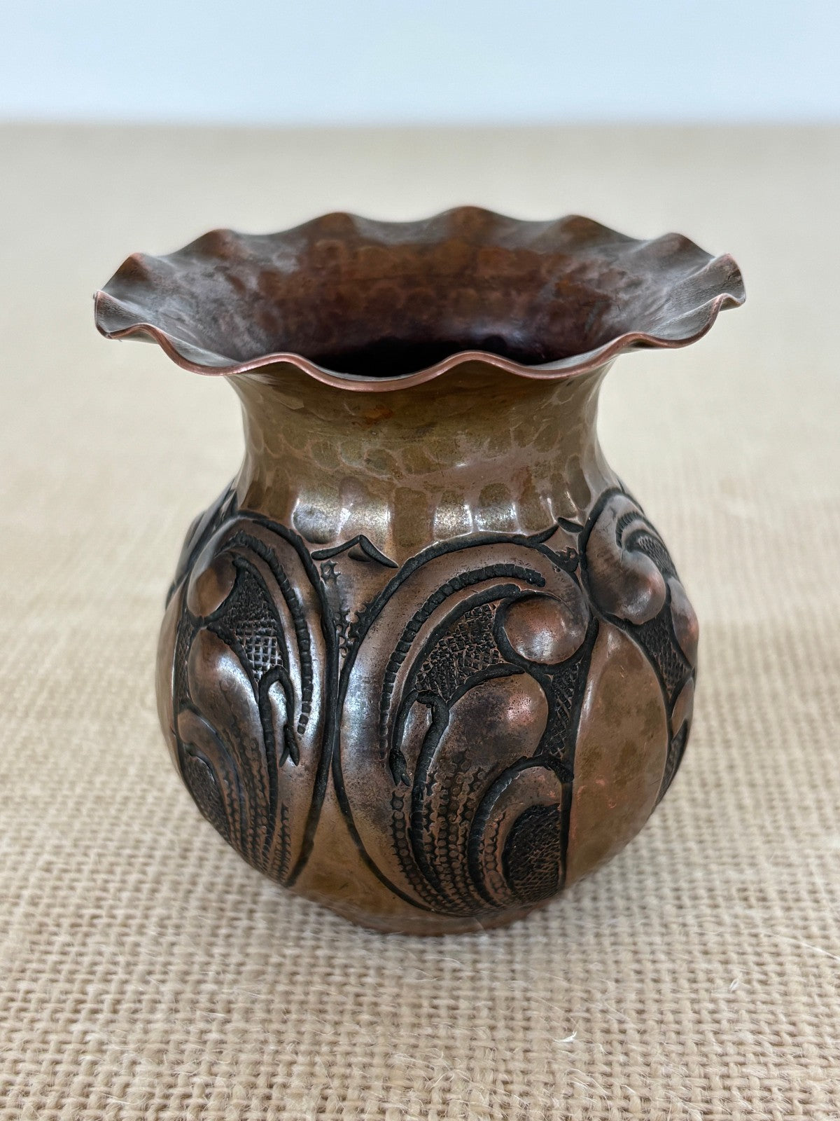 Antique Italian Miniature Hand Hammered Copper Vase