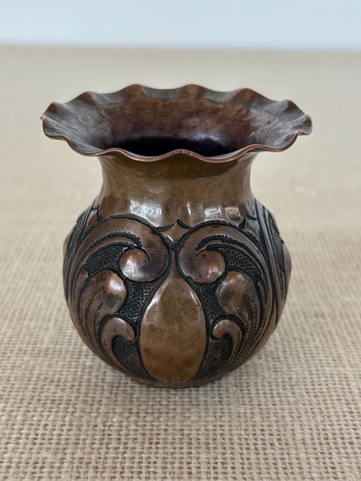 Antique Italian Miniature Hand Hammered Copper Vase