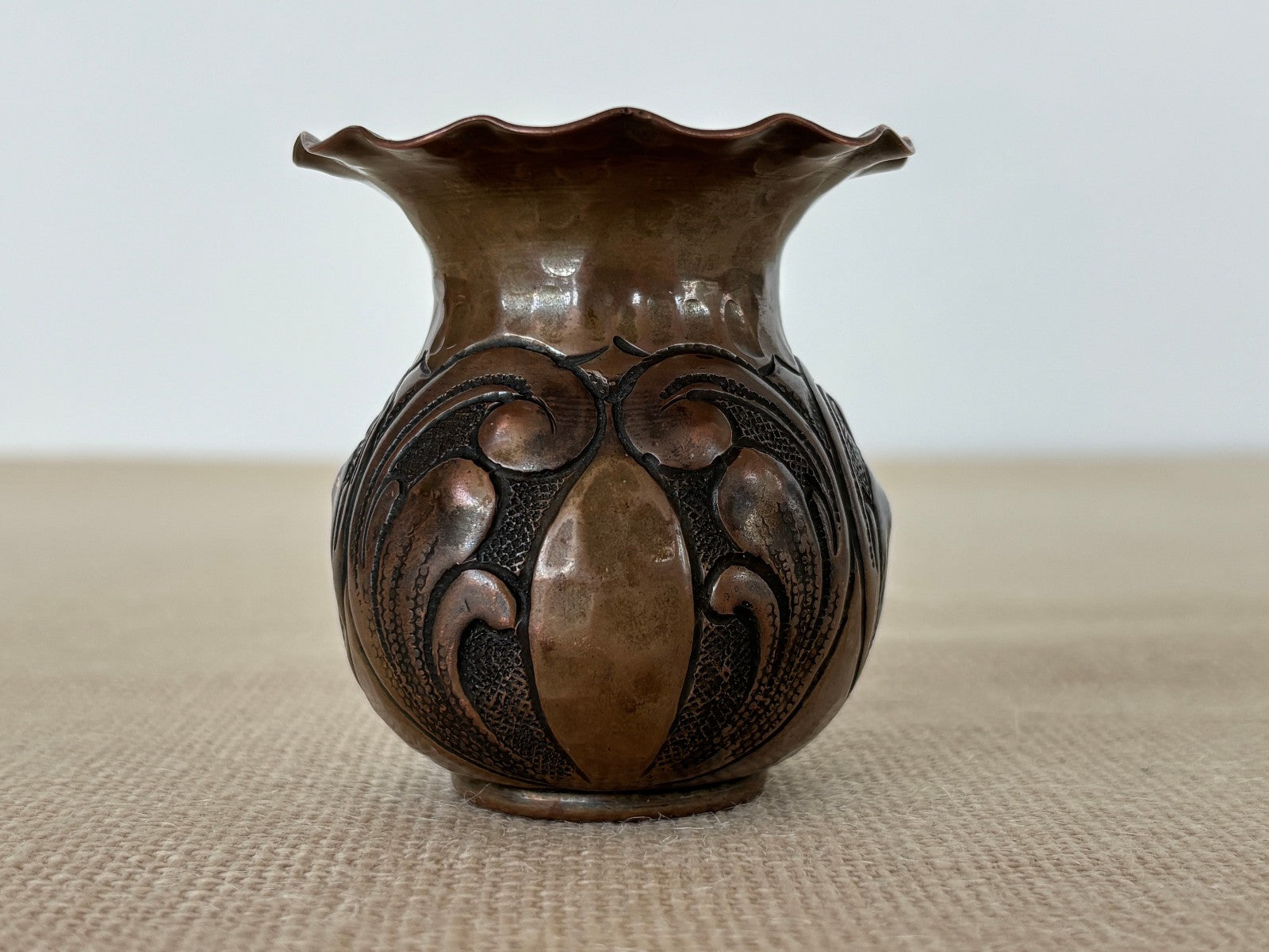 Antique Italian Miniature Hand Hammered Copper Vase