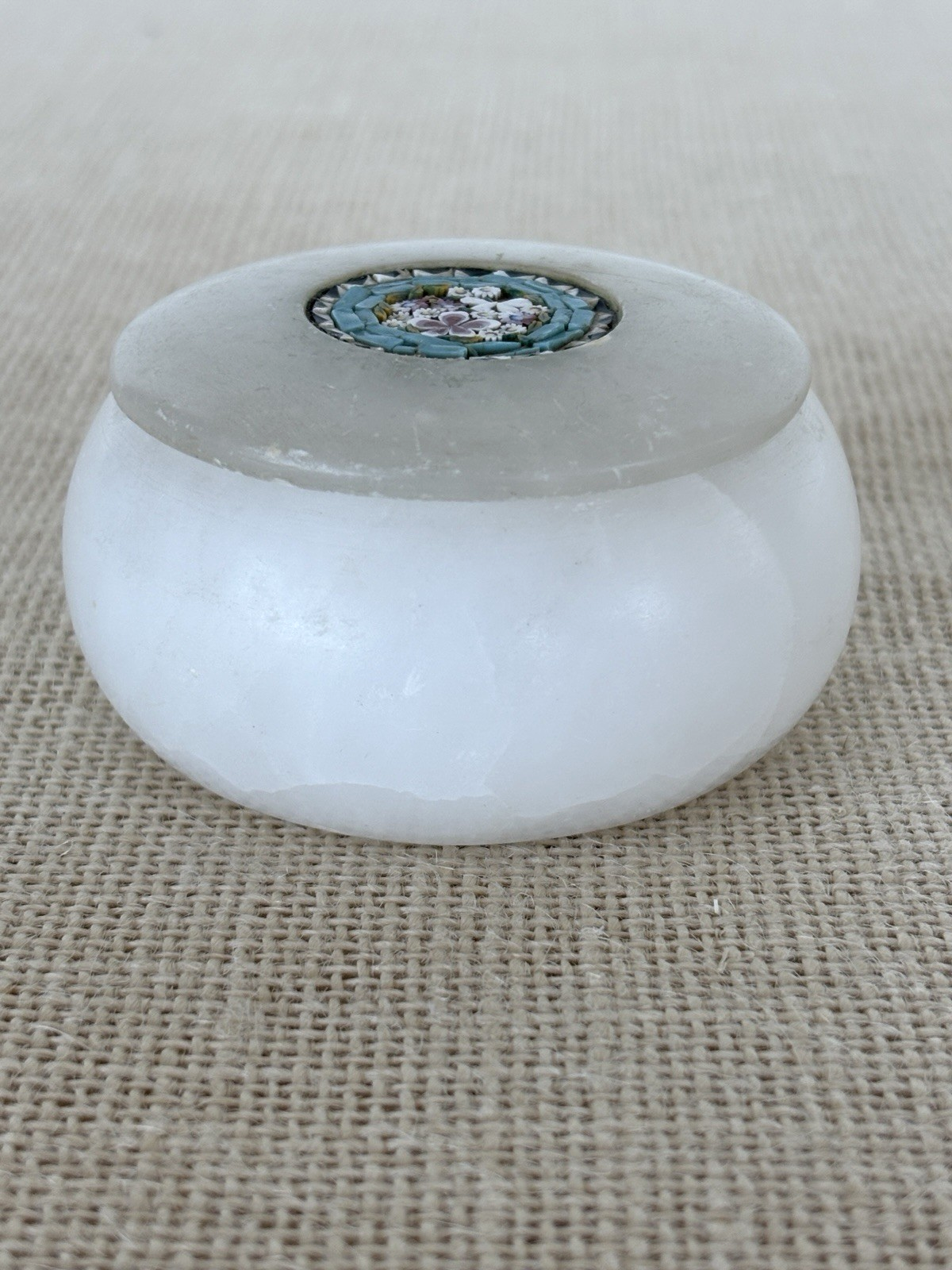 Micro Mosaic Italian Alabaster lidded Jar or Box