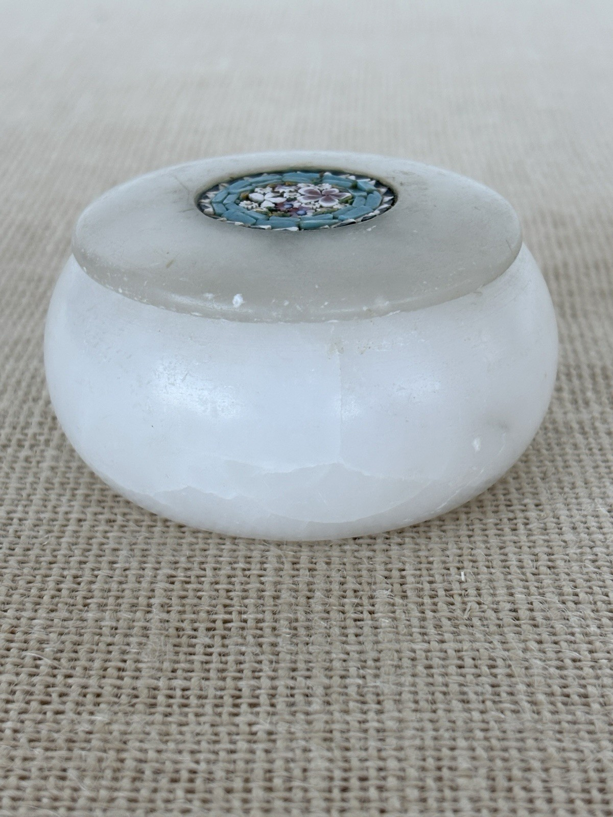Micro Mosaic Italian Alabaster lidded Jar or Box