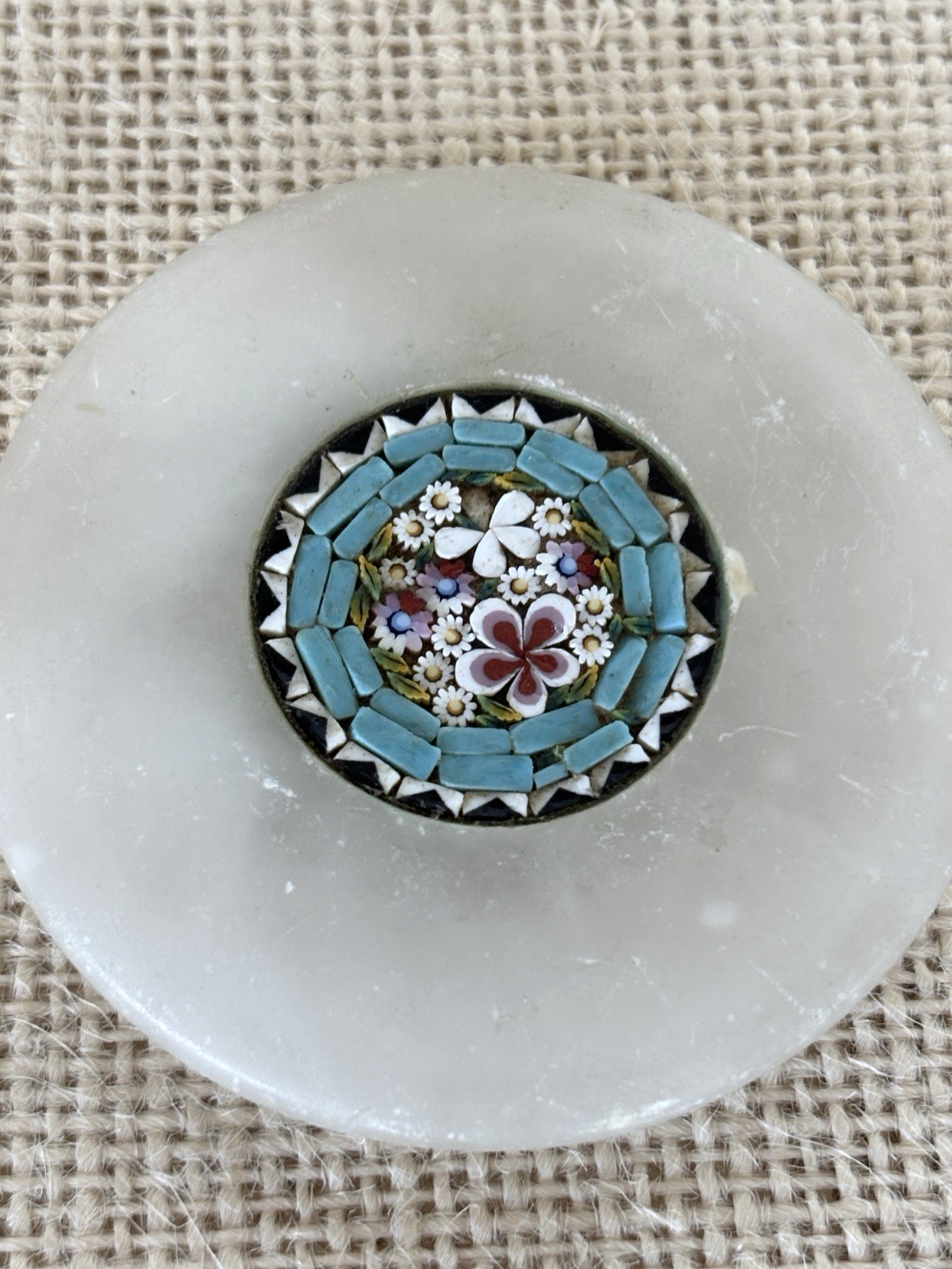 Micro Mosaic Italian Alabaster lidded Jar or Box