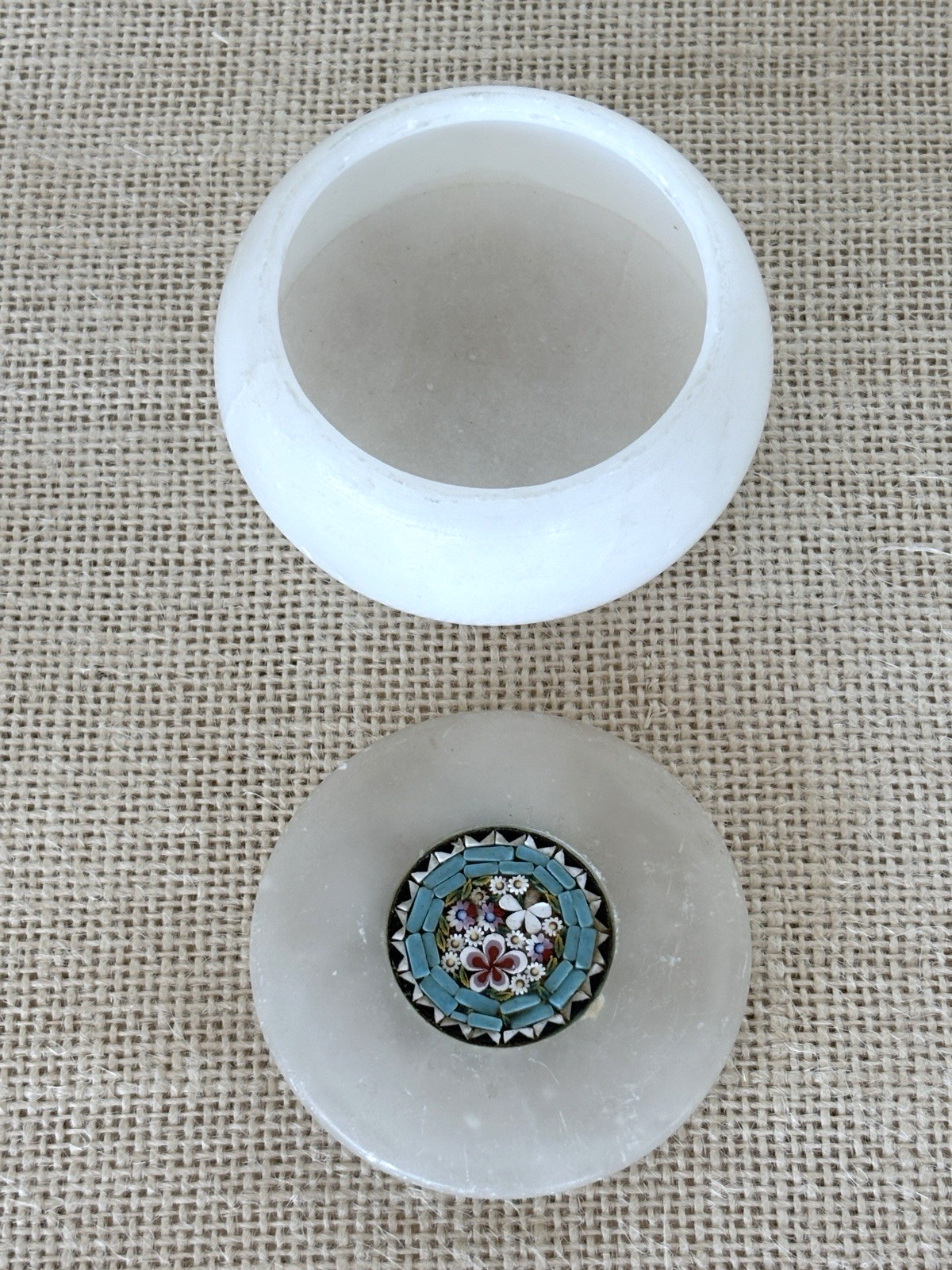 Micro Mosaic Italian Alabaster lidded Jar or Box