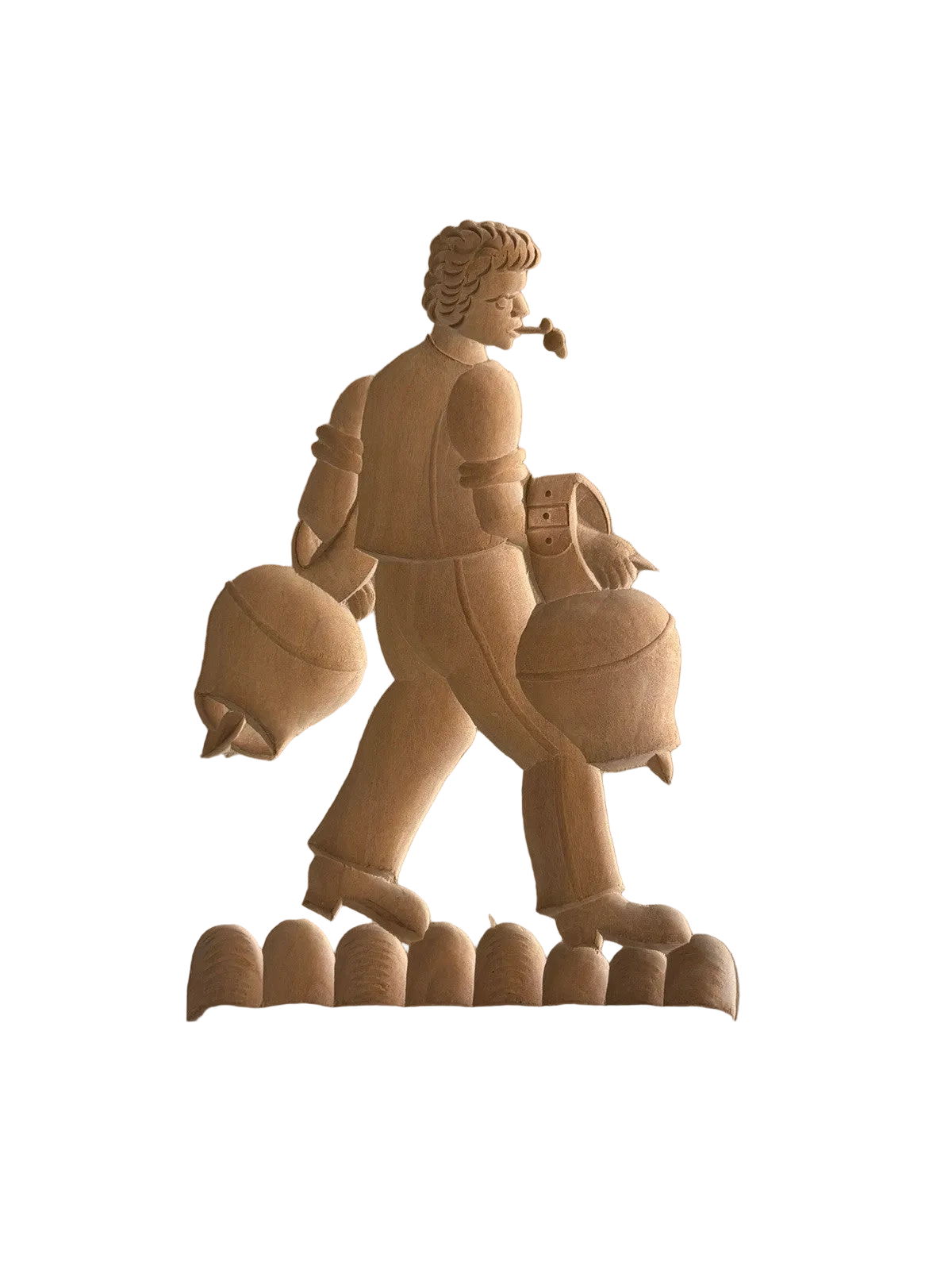 Swiss hand carved wood Springerle Cookie Mold or Press Farmer w/ Cow Bells