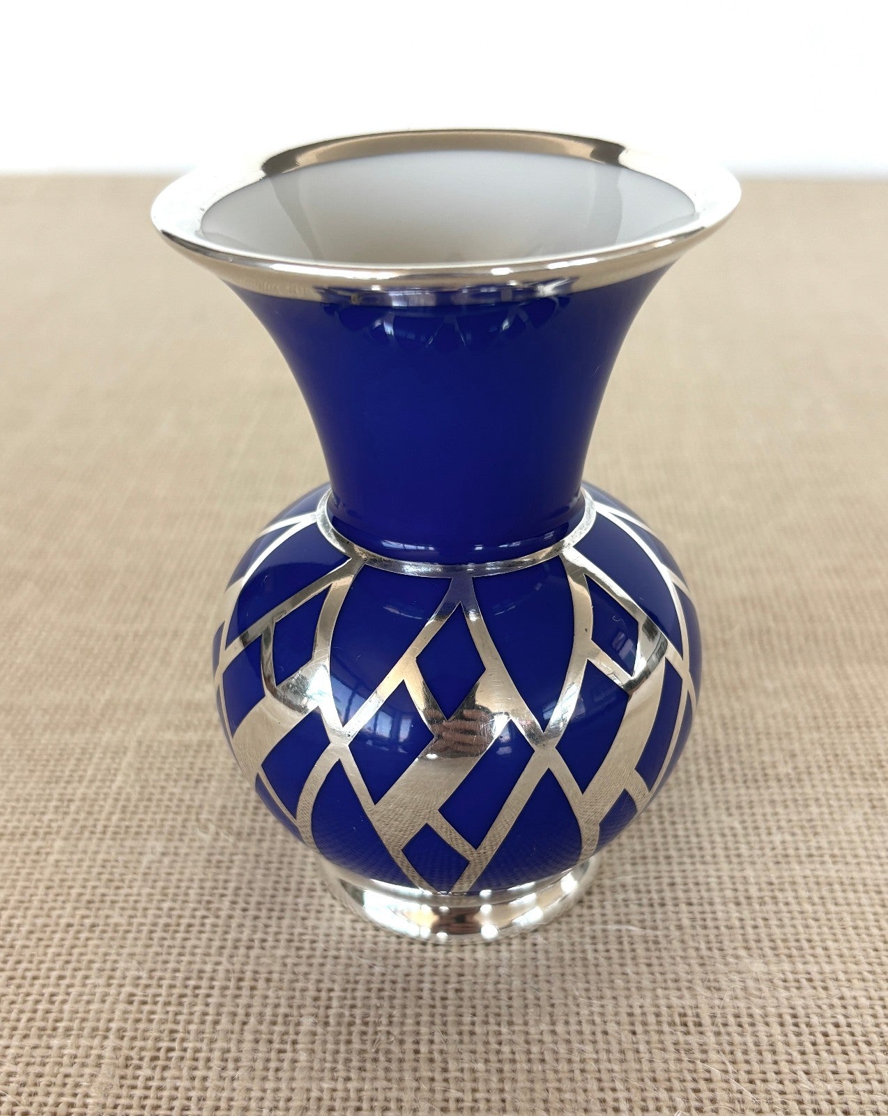 Art Deco Weimar Porcelain Cobalt blue Silver Overlay small bottle Vase