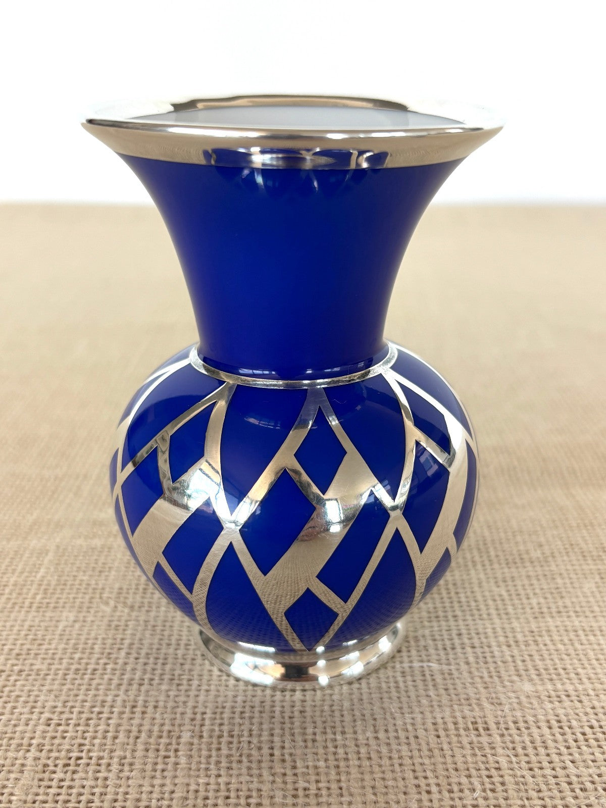 Art Deco Weimar Porcelain Cobalt blue Silver Overlay small bottle Vase