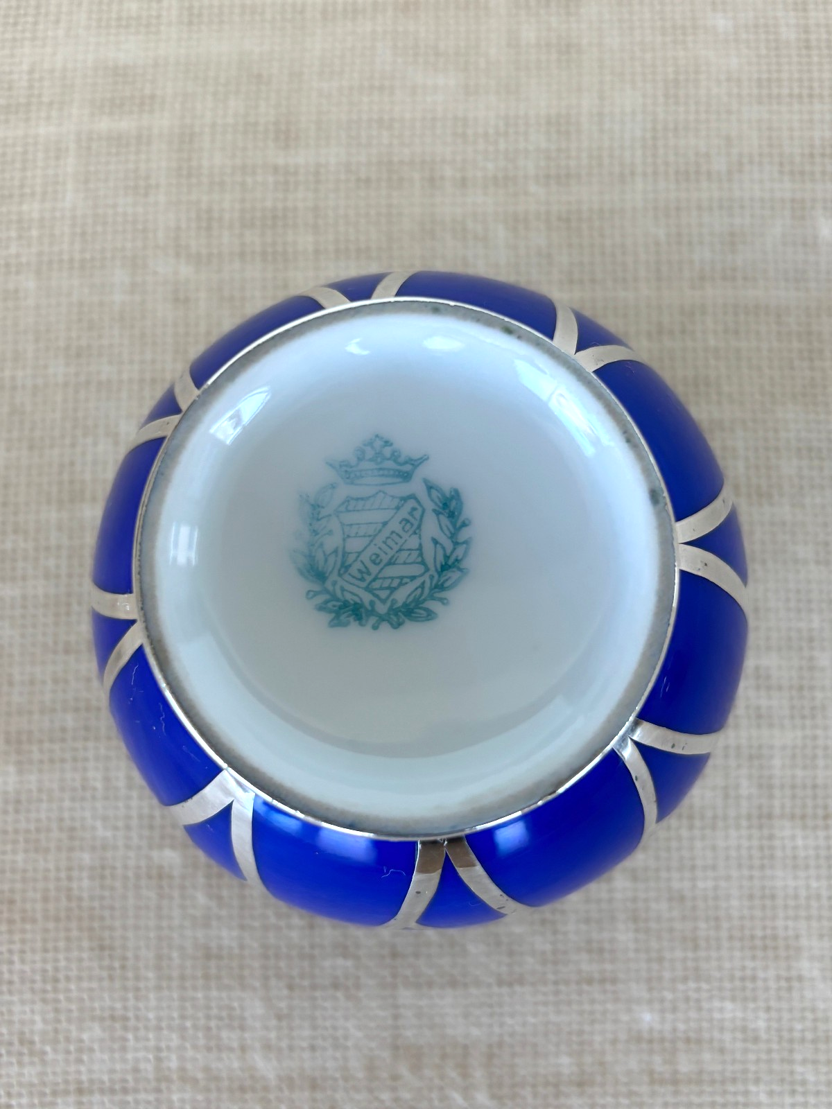 Art Deco Weimar Porcelain Cobalt blue Silver Overlay small bottle Vase