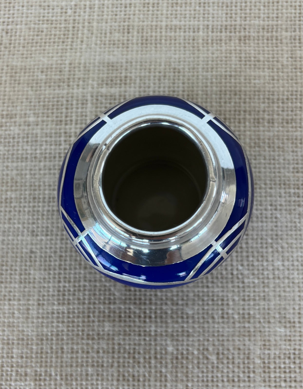 Art Deco Weimar Porzellan Cobalt blue Silver Overlay mini Urn Vase