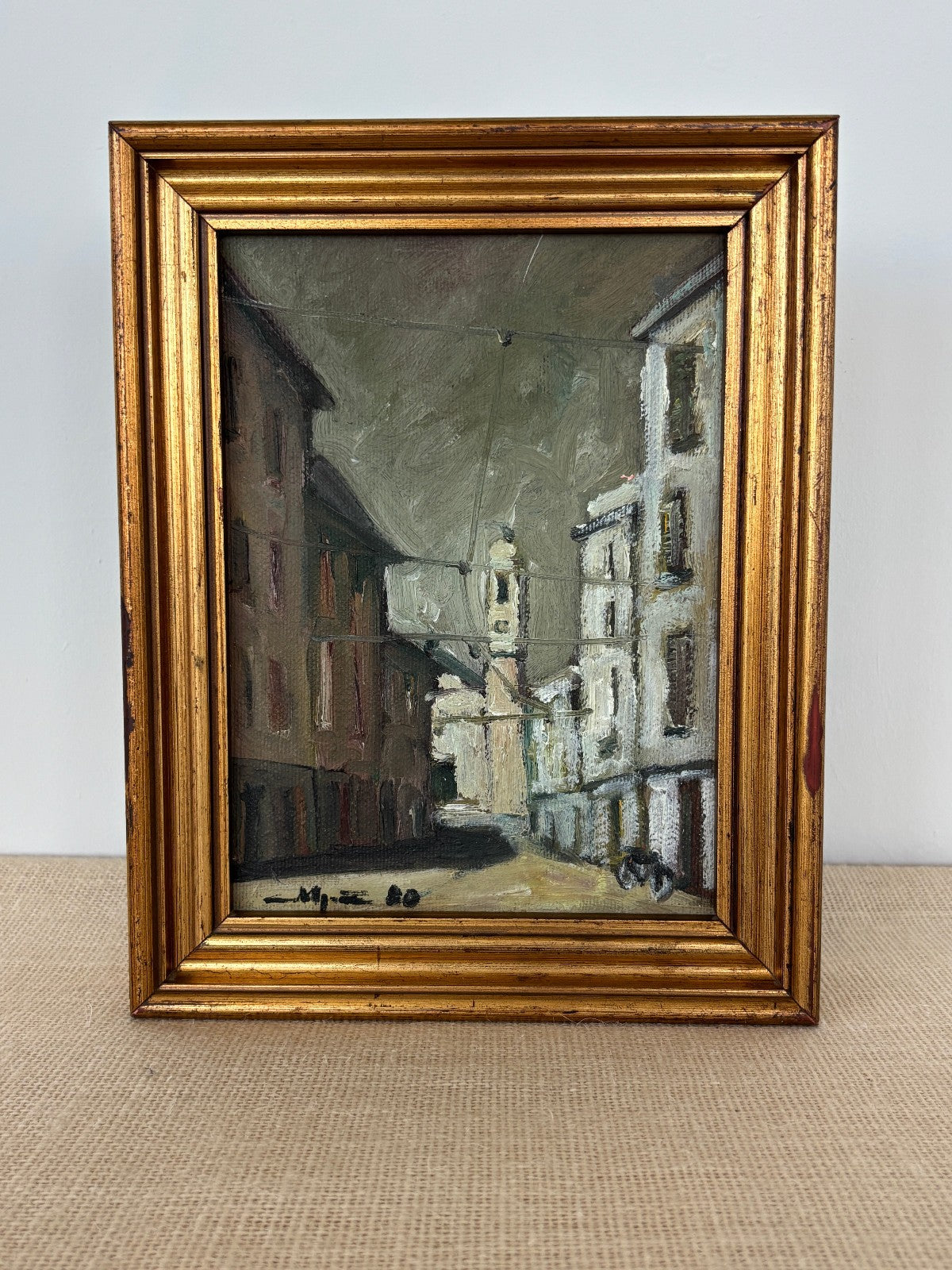 20th century Italian Impressionist Riviera Cityscape Oil Painting Framed