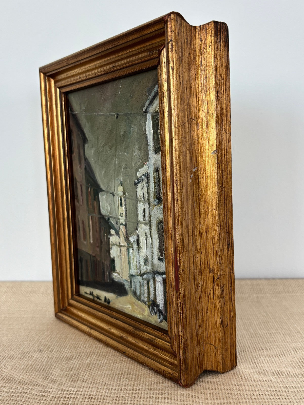 20th century Italian Impressionist Riviera Cityscape Oil Painting Framed