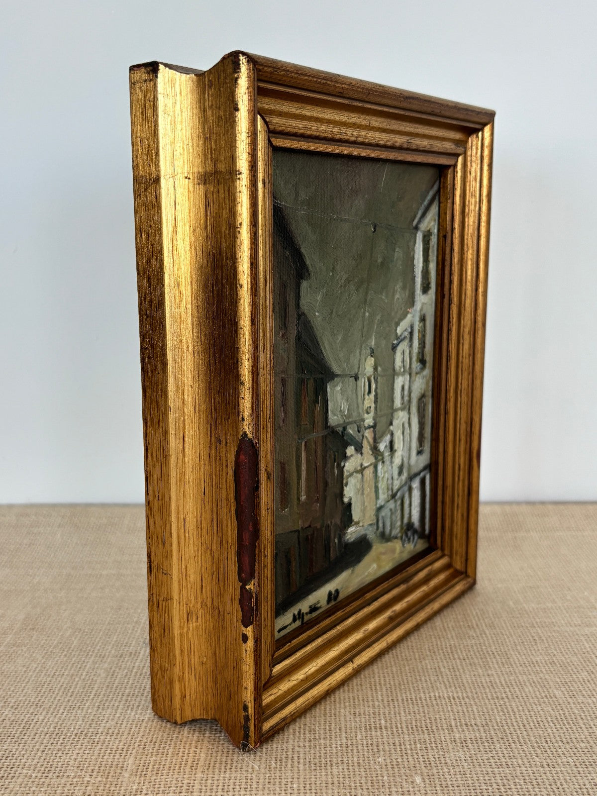 20th century Italian Impressionist Riviera Cityscape Oil Painting Framed