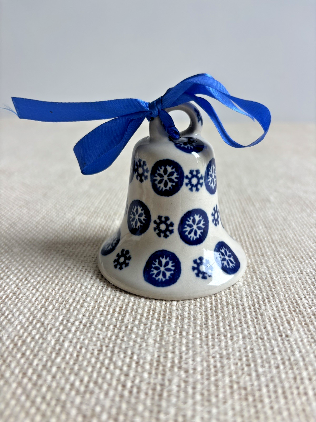Vtg Cobalt Blue & White Pottery Bell Ornament Boleslawiec Polish Christmas