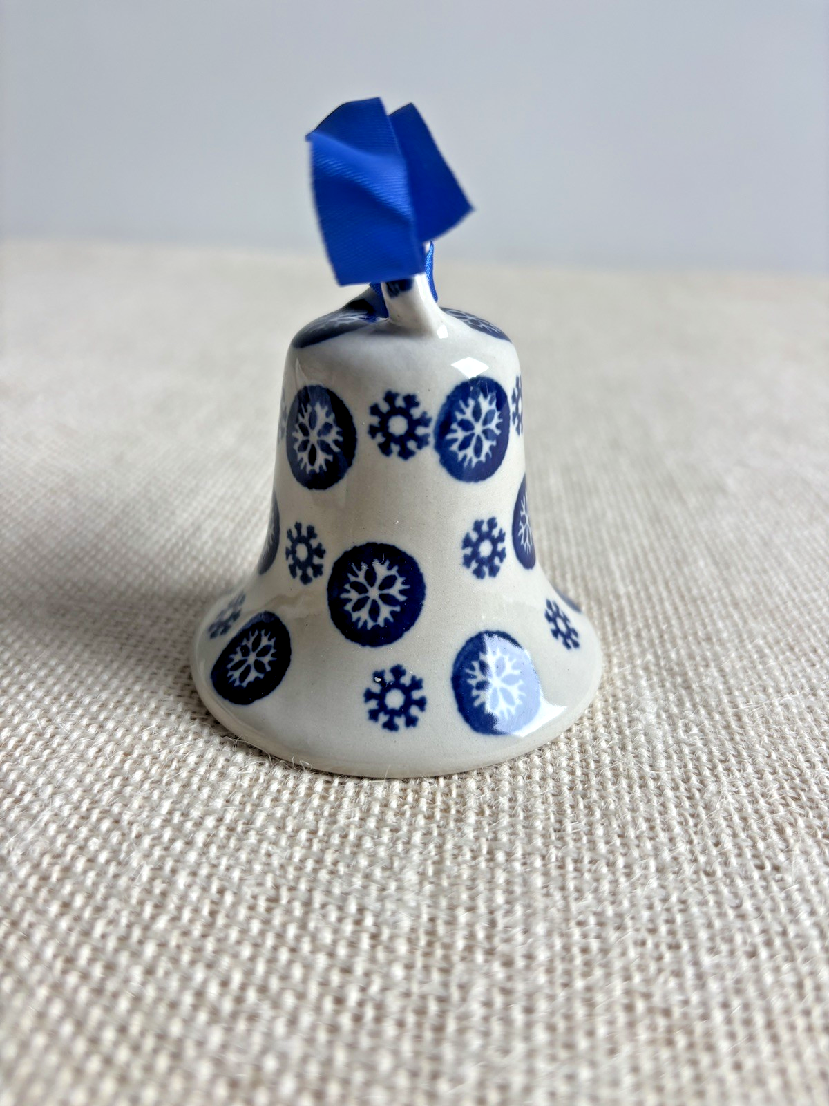 Vtg Cobalt Blue & White Pottery Bell Ornament Boleslawiec Polish Christmas