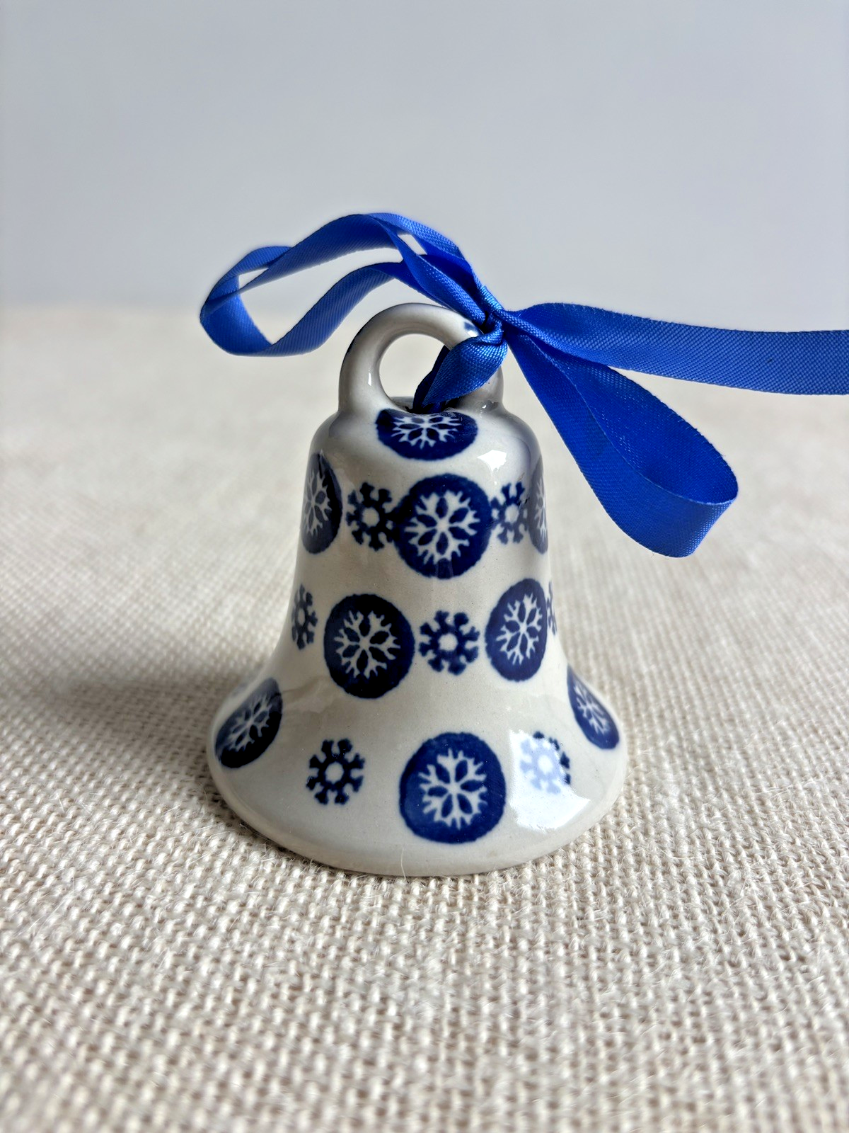 Vtg Cobalt Blue & White Pottery Bell Ornament Boleslawiec Polish Christmas