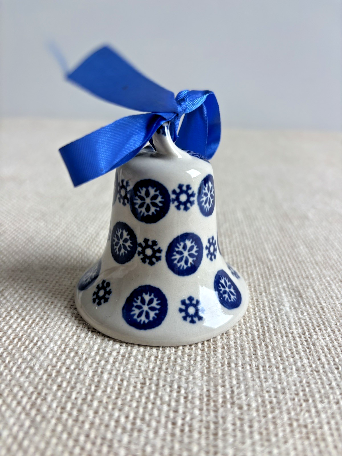 Vtg Cobalt Blue & White Pottery Bell Ornament Boleslawiec Polish Christmas