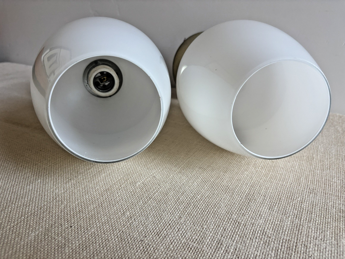 Lightcraft of CA Pendant Light Pair Royal Danish MCM Opaline Glass Vtg 50s