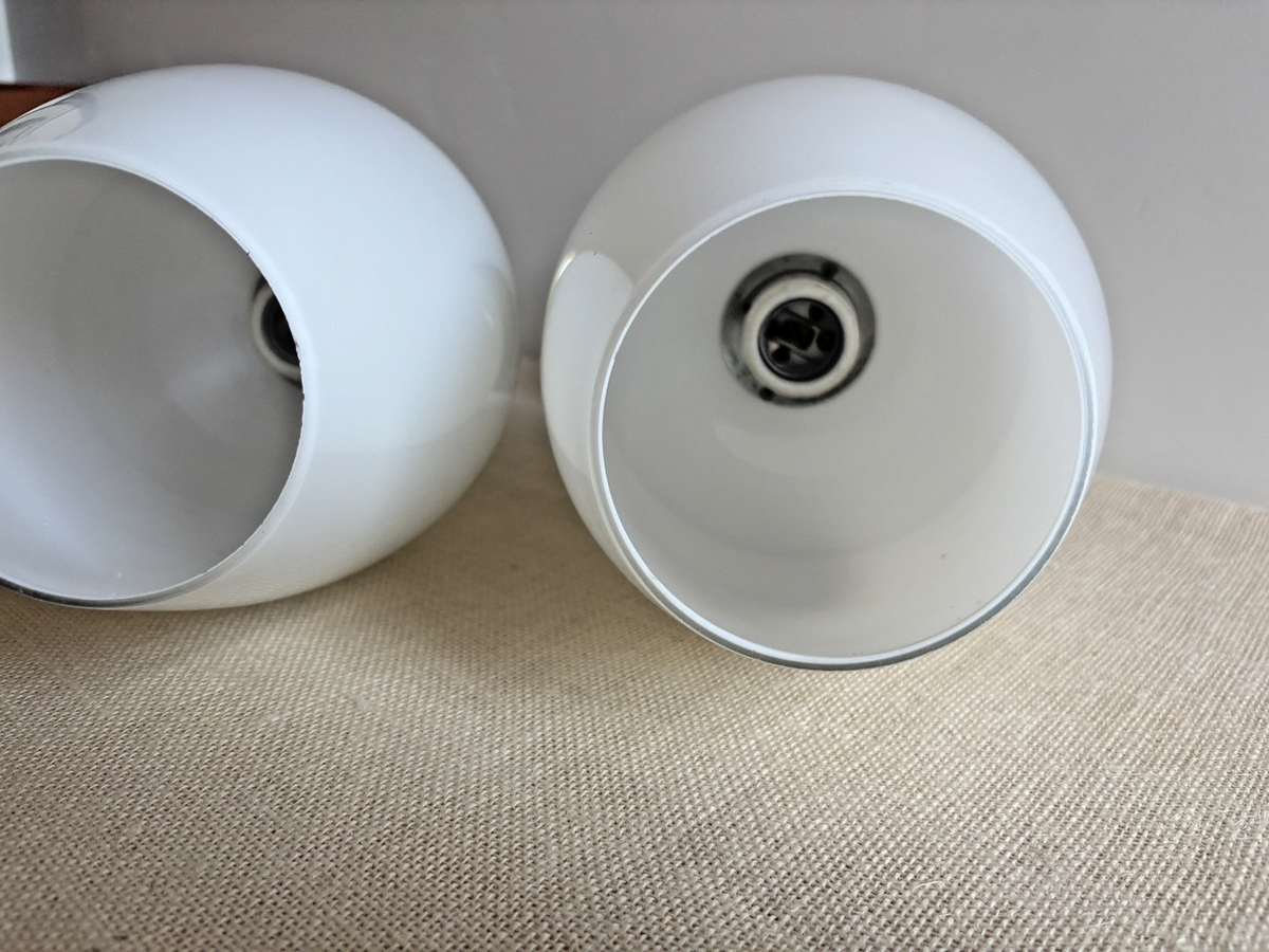 Lightcraft of CA Pendant Light Pair Royal Danish MCM Opaline Glass Vtg 50s