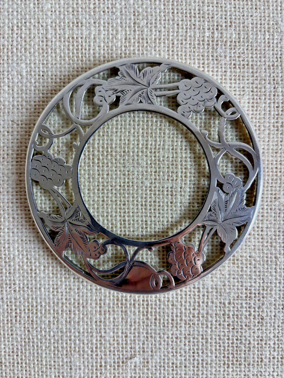 Alvin .999 Silver Overlay Art Nouveau Grapes & Leaves Wine Coaster