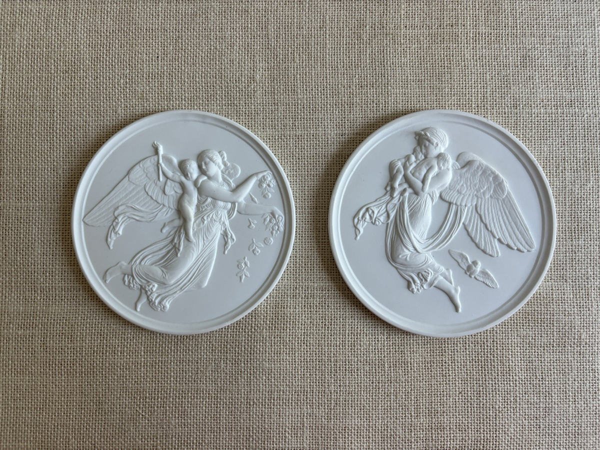Art Nouveau Neoclassic "Day & Night" Bisque Relief Plaques by Bing & Grondahl