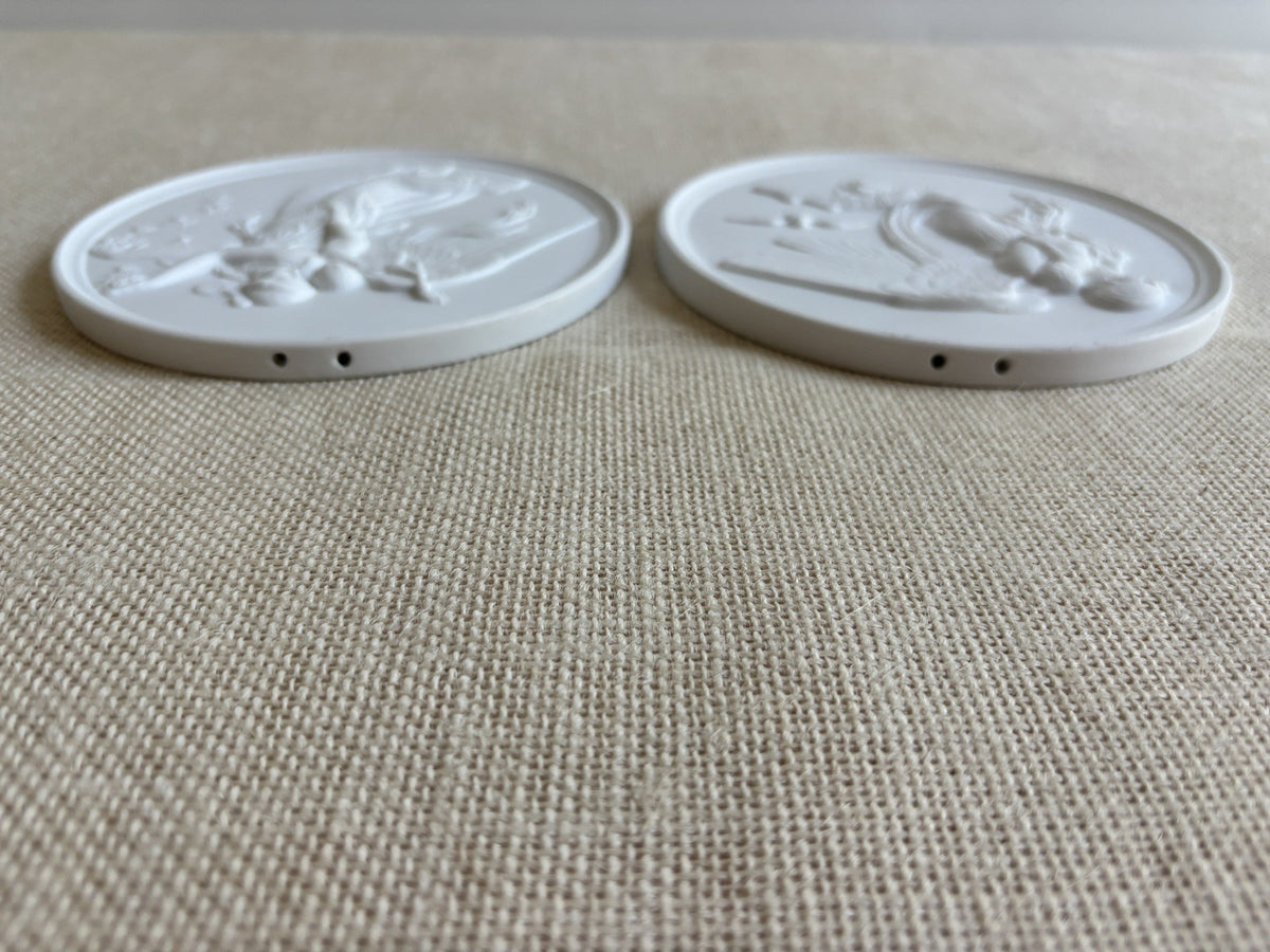 Art Nouveau Neoclassic "Day & Night" Bisque Relief Plaques by Bing & Grondahl