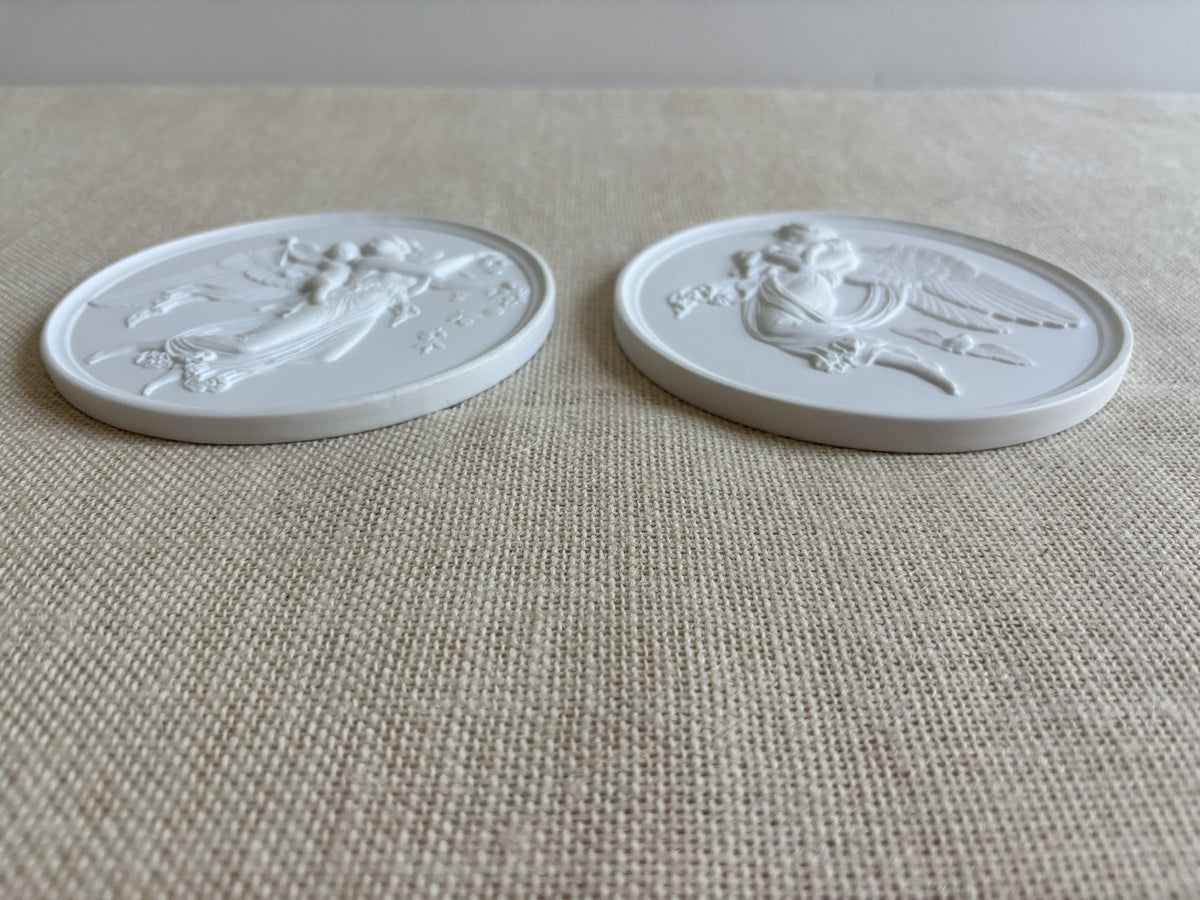 Art Nouveau Neoclassic "Day & Night" Bisque Relief Plaques by Bing & Grondahl
