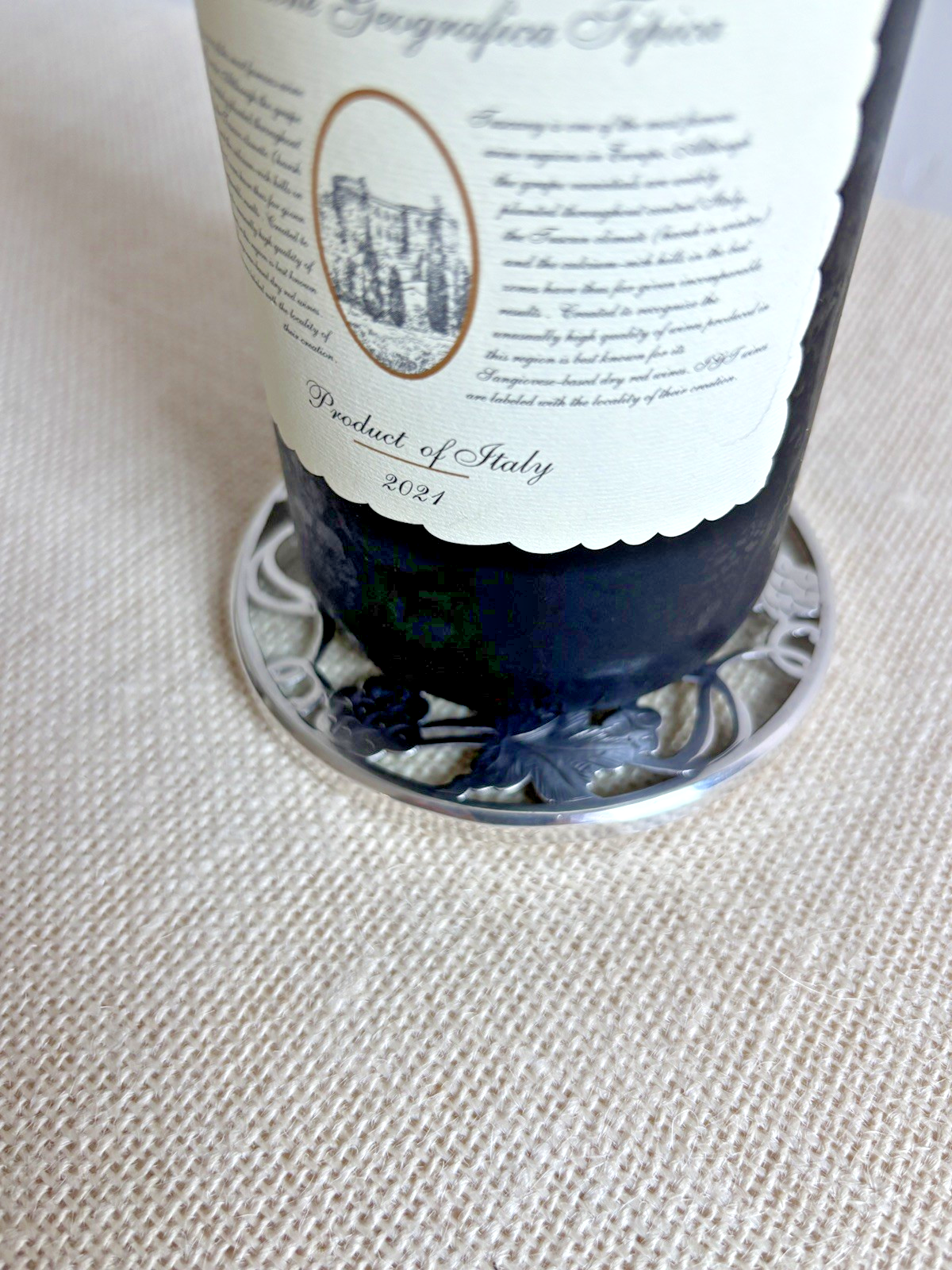 Alvin .999 Silver Overlay Art Nouveau Grapes & Leaves Wine Coaster