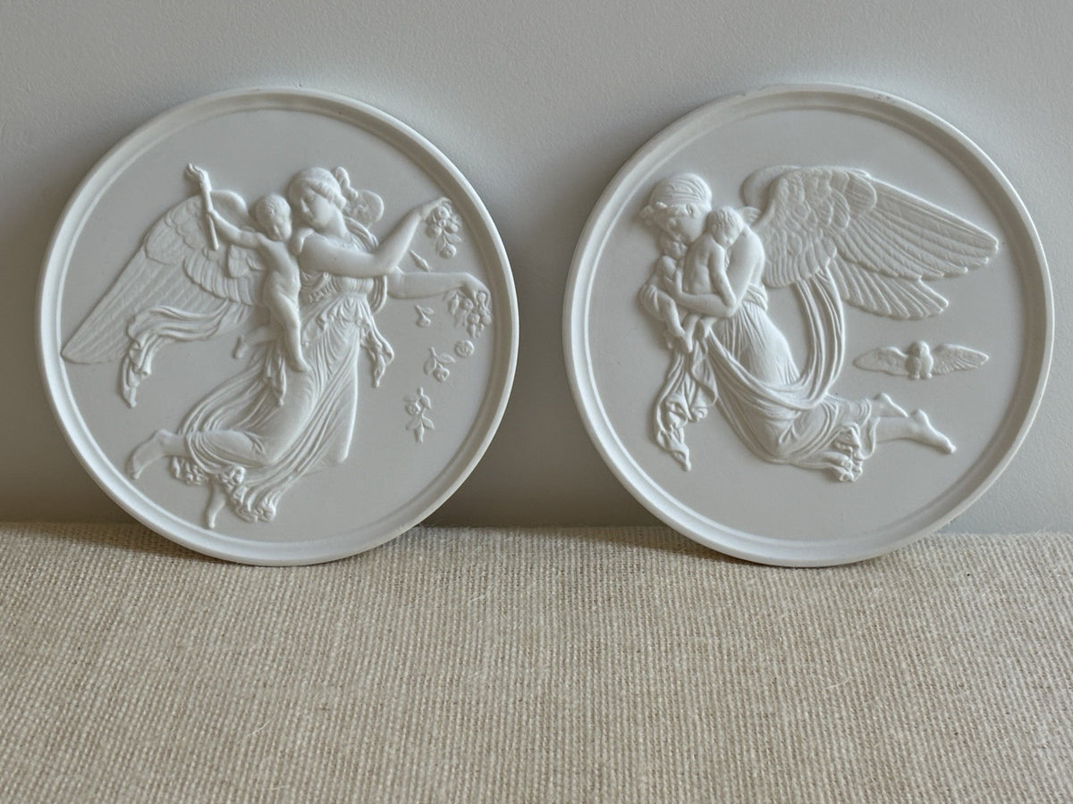 Art Nouveau Neoclassic "Day & Night" Bisque Relief Plaques by Bing & Grondahl