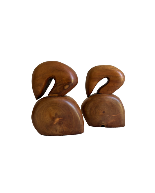 Mid Century abstract Hawaiian wood Bird Sculptures or Bookends