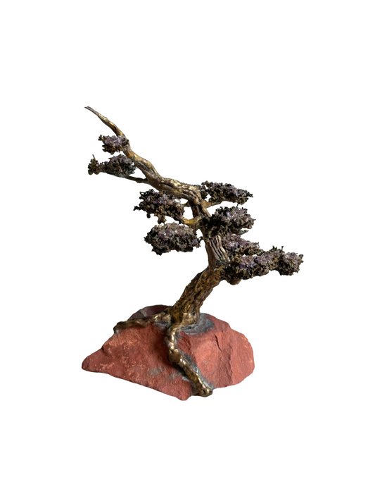 Twisted Brass Trunk Bonsai Pine Tree Sculpture by Richard Bell