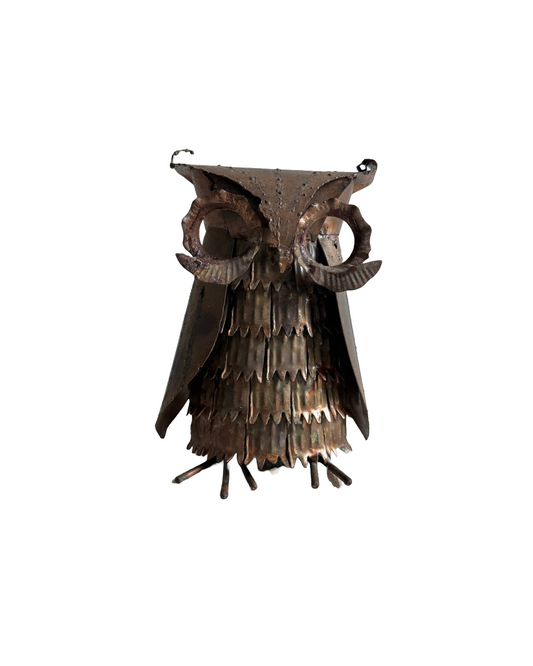 Brutalist Torch Cut Copper Owl Sculpture