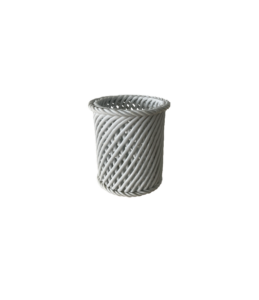 Bassano Italy Style Ceramic Woven Basket Vase or Holder